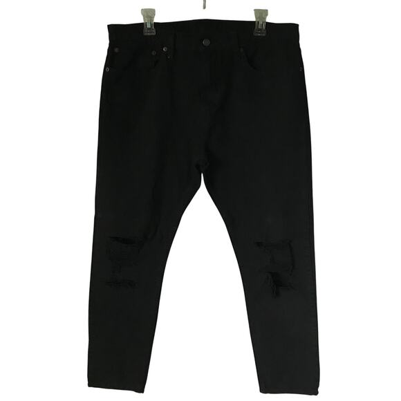 Levi Jeans Mens Black Red Tab Distressed Straight Zip Button Front Size 36 30 - Picture 1 of 10